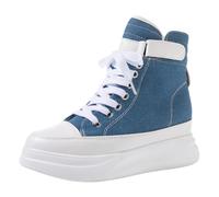 ANUFER Femme Talon Compensé Caché High Top Toile Baskets | 6,5 cm de Gain de Hauteur, À Lacets, Zip Latéral, Bride de Cheville Réglable à Scratch, Antidérapant, Léger, Port Quotidien