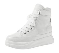 ANUFER Femme Talon Compensé Caché High Top Toile Baskets | 6,5 cm de Gain de Hauteur, À Lacets, Zip Latéral, Bride de Cheville Réglable à Scratch, Antidérapant, Léger, Port Quotidien