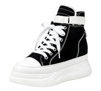 ANUFER Femme Talon Compensé Caché High Top Toile Baskets | 6,5 cm de Gain de Hauteur, À Lacets, Zip Latéral, Bride de Cheville Réglable à Scratch, Antidérapant, Léger, Port Quotidien