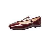 ANUFER Femmes Chaussures Plates Mary Jane Boucle Sangle en T Ballerines SD5A1208 Bourgogne EU37