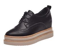 ANUFER Femmes Cuir Véritable Plateforme Talon Compensé Caché Baskets Lacer Richelieu évidé Décontractée Chaussures