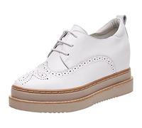 ANUFER Femmes Cuir Véritable Plateforme Talon Compensé Caché Baskets Lacer Richelieu évidé Décontractée Chaussures