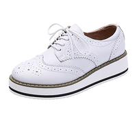 ANUFER Femmes Lacer Brogues Chaussures de Sport Décontracté Plate-Forme Chaussure à Semelles Blanc Mat SN02887 EU39.5