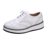 ANUFER Femmes Lacer Brogues Chaussures de Sport Décontracté Plate-Forme Chaussure à Semelles Blanc Vernis SN02887 EU36