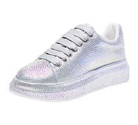 ANUFER Femmes Mode Semelle épaisse Baskets Briller Couleurs Dégradées Strass Lacer Chaussures de Sport Décontractées Argent SN070629 EU36