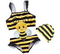 ANUFER Filles Maillot de Bain Une pièce Adorable Thème des Animaux Bébés Maillots de Bain avec Bonnet de Bain SN070269 Jaune Rayé Abeille 7 Années