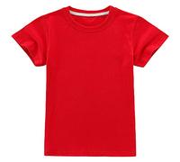 ANUFER Garçons Filles Classique Couleur Unie Coton T-Shirts Gamins Manche Courte Col Ras du Cou Tops Âge 2-16 Ans