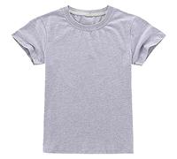 ANUFER Garçons Filles Classique Couleur Unie Coton T-Shirts Gamins Manche Courte Col Ras du Cou Tops Âge 5-6 Ans SN070656 Gris 120cm