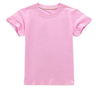ANUFER Garçons Filles Classique Couleur Unie Coton T-Shirts Gamins Manche Courte Col Ras du Cou Tops Âge 13-14 Ans SN070656 Rose 160cm
