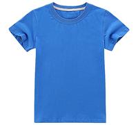 ANUFER Garçons Filles Classique Couleur Unie Coton T-Shirts Gamins Manche Courte Col Ras du Cou Tops Âge 13-14 Ans SN070656 Bleu 160cm