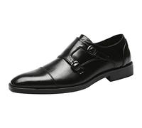 ANUFER Gentilhomme Intelligent Cap Orteil Officiel Double Boucle Chaussures Habillées de Moine Noir SN070533 EU37