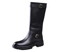 ANUFER Hommes Cool Cuir Bottes de Chevalier Bout Rond Fermeture éclair Latérale Sous le Genou Bottes SN0702228 Noir EU39