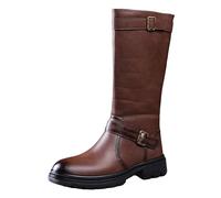 ANUFER Hommes Cool Cuir Bottes de Chevalier Bout Rond Fermeture éclair Latérale Sous le Genou Bottes SN0702228 Café EU41.5