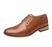 ANUFER Hommes Cuir Véritable Bout Lisse Derbies Lacets Formel Affaire Chaussures Habillées Marron SN01610 EU45.5
