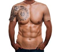 ANUFER Hommes Nouveauté Impression Numérique 3D Muscle T-Shirt Hauts à Manches Courtes Blouse Tee Tatouage Muscle Style E SD5A033 L