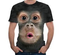 ANUFER Unisexe Adulte Enfant Nouveauté Impression Numérique 3D Gorille T-Shirt Manche Courte Hauts Blouse Tee Noir SN07612 XL