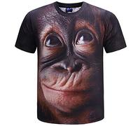 ANUFER Unisexe Adulte Enfant Nouveauté Impression Numérique 3D Gorille T-Shirt Manche Courte Hauts Blouse Tee Café SN07612 2XL