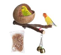 Anulely Maison d'oiseau de Noix de Coco - Cage de nid d'oiseau en Coquille de Noix de Coco | Nichoir pour Perroquet avec Noix de Coco râpée pour pinsons, Perruche ondulée, calopsitte, Perruche