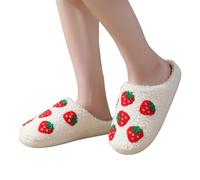Anulely Pantoufles mignonnes en mousse fraise pour femme, chaussures d'hiver pelucheuses, rouge et blanc, taille 1 UK