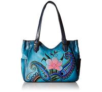 Anuschka Anna by Sac à bandoulière en Cuir Peint à la Main, Motif Cachemire et Fleurs véritable Femme, Denim Paisley Floral, L
