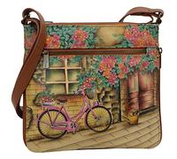 Anuschka Crossbody de Voyage Extensible en Cuir Véritable pour Femme - Œuvre d'art Originale Peint à la Main - Vintage Bike