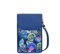 Anuschka Portefeuille RFID à bandoulière pour téléphone portable - Collection Wanderlust - Tissu en nylon avec garniture en cuir véritable et œuvre d’art imprimée - Sea Treasures