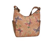 Anuschka - Sac hobo classique en cuir véritable peint à la main pour femme avec poches latérales cloutées - Tooled Butterfly Multi