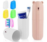 Anuvice Etui à Brosse à Dents, 2 Pièces Boite Brosse a Dent Voyage, Portable Etui Brosse a Dent, Boite pour Brosse a Dent pour Famille, Voyages, Camping (Blanc + Rose)