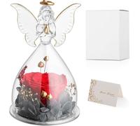 Anveltech Rose éternelle en Verre, Eternelle Rose,Ange Gardien avec Fleur éternelle Rouge, Cadeau pour Maman, Grand-mère, Anniversaire, Noël, Saint-Valentin, fête des mères