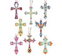 Anvin Lot de 8 porte-clés en forme de croix double face en forme de croix avec strass - Décoration scintillante pour débutants, adultes et enfants - Fournitures d'art cadeau (croix B)