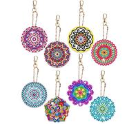 Anvin Lot de 8 porte-clés peinture diamant double face 5D mandala peinture strass art gemme porte-clés décoration scintillante pendentif pour débutants, adultes et enfants (Mandala B)