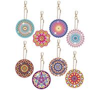 Anvin Lot de 8 porte-clés peinture diamant double face 5D mandala peinture strass art gemme porte-clés décoration scintillante pendentif pour débutants, adultes et enfants (Mandala A)