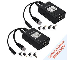 ANVISION 2-Pack Adaptateur Active Gigabit PoE Splitter avec Conseils Multi-Taille, 10/100 / 1000Mbps Compatible IEEE 802.3af, DC 5V 9V 12V Puissance de Sortie pour caméra IP Wirelss AP Voip Phone