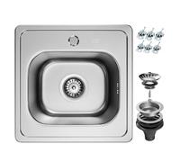 ANW HOME Évier encastrable en acier inoxydable 38x38 cm profondeur 18 cm finition décor 1 bac évier de cuisine avec siphon et bonde d’évacuation