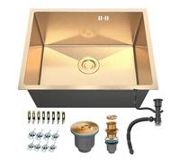 ANW HOME Évier sous plan or 54x44 cm - revêtement Gold PVD & surface Nano, profondeur 22 cm, cuve 490 × 390 mm, bord 3 mm/cuve 1 mm, évier inox