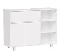 ANWBROAD Meuble de Salle de Bain,1 Compartiment de Rangement Dissimulé, 2 Portes, 3 Étagères Ouvertes Réglables,Meuble sous Lavabo avec Pieds, 30 x 90 x 64,5 cm, Blanc SSC001W