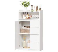 ANWBROAD Meuble Salle de Bain, Meuble de Rangement avec 4 Tiroirs, 1 Porte et Tablettes Réglables, Armoire Haute Salle de Bain, Étagères Ajustables, Blanc 110 x 60 x 30 cm, SBC014W