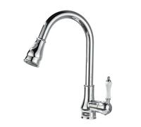 ANWEALTH Mitigeur Robinet à Bec Pivotant et Douchette Extractible Vintage pour Evier de Cuisine, Eau Chaude et Froide, Chrome