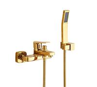 ANWEALTH Robinet de Baignoire en Cascade pour Salle de Bain Robinet de Baignoire en Laiton Doré avec Douchette à Main Robinet Mitigeur de Bain-Douche Mural à Poignée Unique