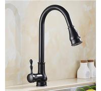 ANWEALTH Robinet de Cuisine Rétro Vintage avec Douchette Extractible Mitigeur Cuisine 1 Trou Bec Pivotant Poignée Unique Robinet Evier Cuisine Chaud Et Froid Noir Mitigeur Robinet Evier de Cuisine