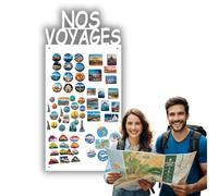 Anwicar Tableau Magnétique Effaçable en Acier - Idéal pour Aimants et Notes - Tableau Noir Magnétique Mural - Compatible avec Marqueurs Craie - Nos Voyages - Blanc - 64x30 cm