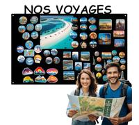 Anwicar Tableau Magnétique Effaçable en Acier - Idéal pour Aimants et Notes - Tableau Noir Magnétique Mural - Compatible avec Marqueurs Craie - Nos Voyages - Noir - 55x80 cm