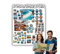 Anwicar Tableau Magnétique Effaçable en Acier - Idéal pour Aimants et Notes - Tableau Noir Magnétique Mural - Compatible avec Marqueurs Craie - Nos Voyages - Blanc - 100x80 cm
