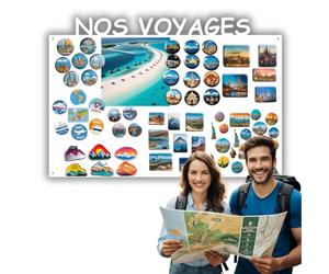 Anwicar Tableau Magnétique Effaçable en Acier - Idéal pour Aimants et Notes - Tableau Noir Magnétique Mural - Compatible avec Marqueurs Craie - Nos Voyages - Blanc - 55x80 cm