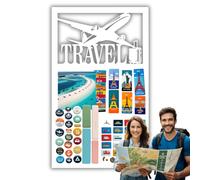 Anwicar Tableau Magnétique motif voyage Blanc 80x50 cm | Tableau en acier pour aimants, notes et marqueurs craie; surface effaçable et kit de montage mural inclus