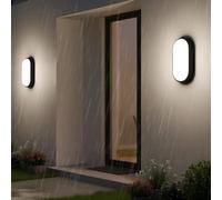 ANWIO 14W Applique Murale Salle de Bain, IP54 Applique Murale LED Exterieur, Éclairage Extérieur Noir, 4000K Luminaires Ovale à LED Filaires Salles de Bains, Garages et Rues, Balcon, Terrasse（2 pièce）