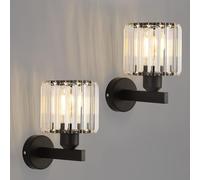 ANWIO Applique Murale Intérieure Noir, Applique Murale Chambre en Cristal Moderne E27, Luminaires Intérieur Ø130mm Lot de 2, pour Couloir, Salon, Salle à Manger, Cuisine