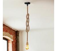 ANWIO Cable Suspension Luminaire, E27 Lustre Industriel en Corde de Chanvre Naturel, Lampe Suspendue 1 Corde, Lustre Plafond Salle à manger, Plafonnier Led Couloir, Loft, Bar