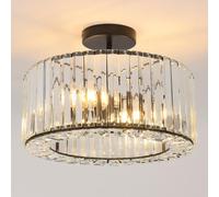 ANWIO Lustre Cristal Moderne Noir, Lustre Salon E27, Plafonnier Led Ø365mm, Luminaire Plafonnier Chambre, Salle à Manger, Cuisine