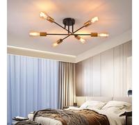 ANWIO Lustre, E27 Plafonnier Industrie, Lumières Moderne Plafonnier Lustre Luminaire Industriel en Metal, Lampe de Plafond Vintage à 6 Bras, pour Cuisine, Salon (Sans Ampoules)